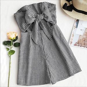 Zaful gingham print strapless romper  size small